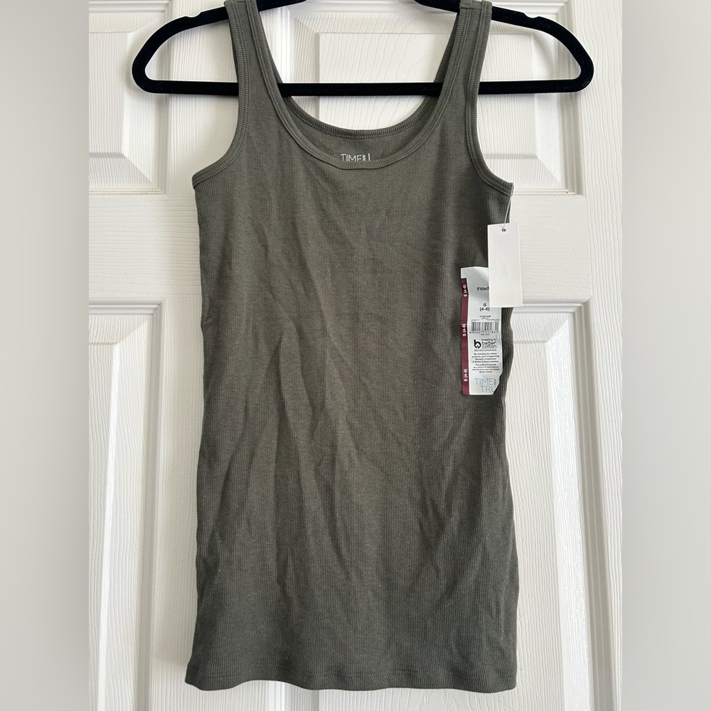 Time and Tru Olive Ribbed Tank Top